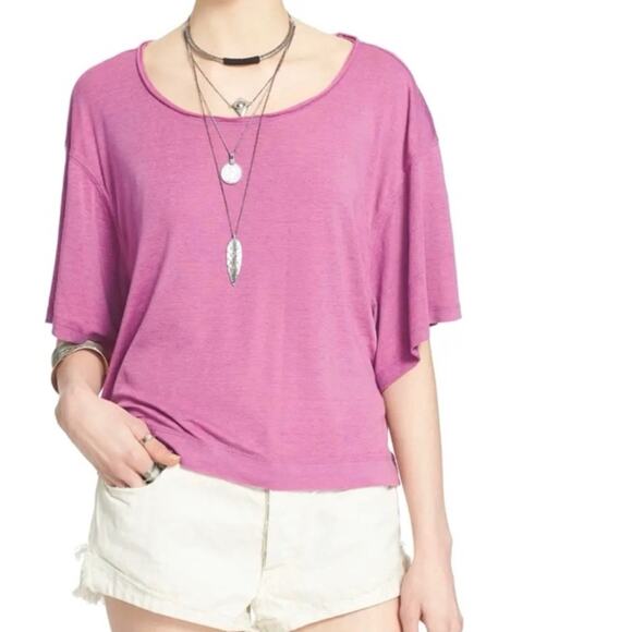 We The Free Purple Penny Scoop Neck Raw Edge Tee Sz M - Picture 1 of 14
